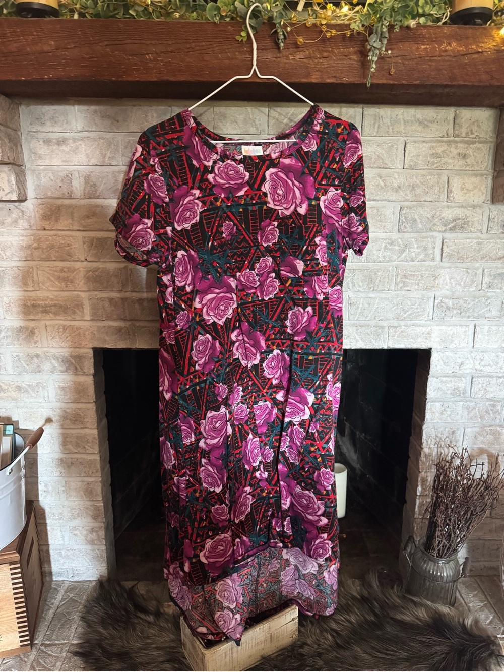 LuLaRoe Pink Rose Print Short-Sleeve Maxi Dress